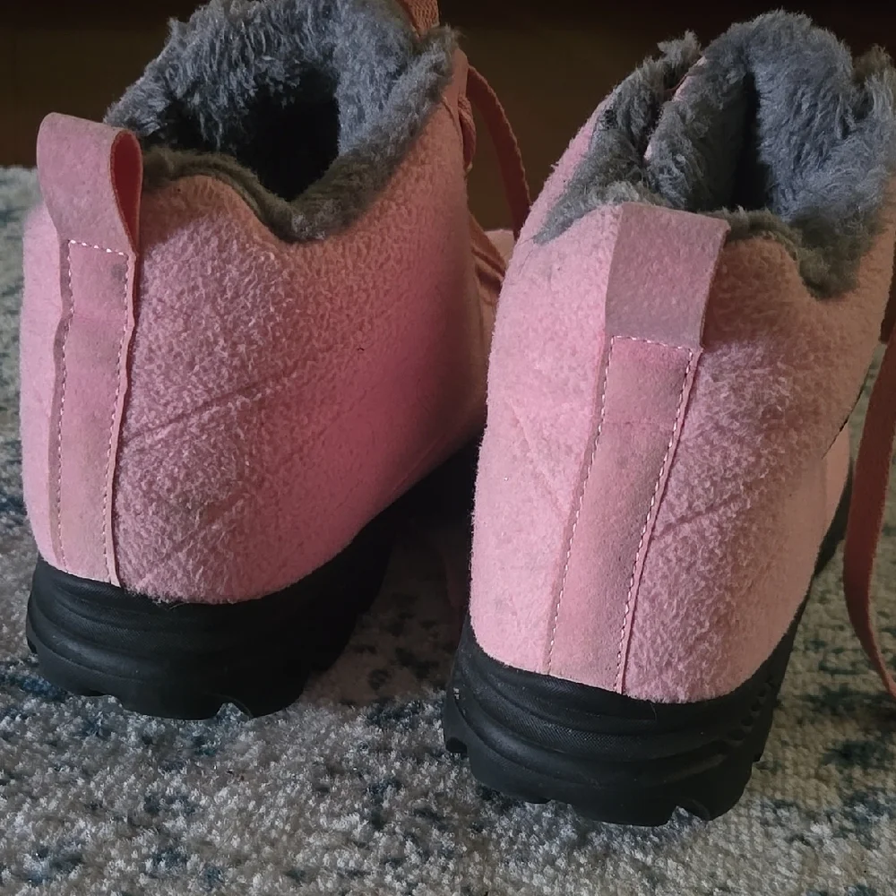 Pink Winter Boots with Rugged Sole and Textured Finish